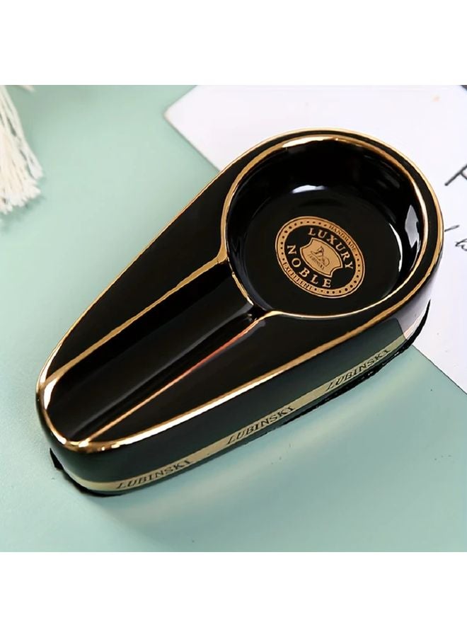 Yellow Ceramic Cigar Ashtray Portable Mini Classic Painted Home Accessory - Image 5